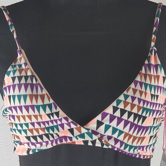 Vanilla/Beach Purple Multi Color Triangle Print Lined Nylon Span Bikini Top Sz M - Picture 3 of 16